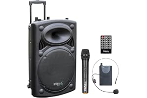 Ibiza - PORT15UHF-BT - Przenośny zestaw głośnikowy 15"/800W MAX z 2 mikrofonami (UHF), pilotem zdalnego sterowania i etui ochronnym - Bluetooth, USB, SD i TWS - 6 do 8 godzin autonomii - Speaker Box