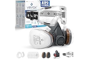 VEVOX® Atemschutzmaske – A1P2 Filter – Schutz gegen Feinstaub, Gase und Dämpfe – Zum Lackieren, Schleifen und Sanieren – Gasmaske, Staubmaske & Lackiermaske – inkl. 6x P2 und 2x A1 Filter