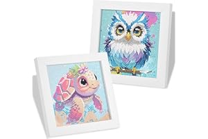 MICHIHOMIE 2 Paquete de Arte de Diamante para Niños con Marco, Kits de Arte de Gema de Animal de Caricatura Lindo, Juego de Pintura de Diamante de Perforación Completa para niños de 6-12 años (B)