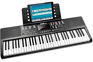 RockJam Compact 61-Key Keyboard with Sheet Music Stand, Power Supply, Stickers for Piano Notes and Simple Piano Lessons