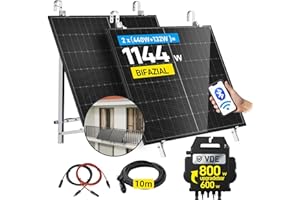 ALLDREI® 880W Balkonkraftwerk mit Halterung Balkon, 2x440W Bifazialer Solarpanel, Balkonkraftwerk 800W komplett Steckdose, Wechselrichter 800W mit Wifi&BT, Photovoltaik Komplettanlage, 10M Kabel