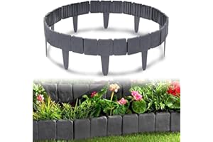 Aufun Rasenkante Kunststoff 10m Steinoptik Garden Border aus Polypropylen, Mähkante Beeteinfassung Beetumrandung Palisade Garten dekorativ, 1 Element BxHxT: 25x23x1 cm, Anthrazit