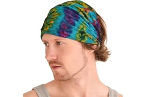 CHARM Casualbox | Tie-Dye Hippie Headband | Elastic Bandana | Head Cover Wrap for Men & Women | Psychedelic Flower Pattern | 60's 70's Retro Bohemian Boho