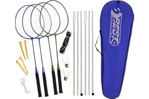 B BEST SPORTING Best Sporting Ensemble de Badminton Comprenant Un Filet, 4 Raquettes, 3 balles de Badminton avec Sac