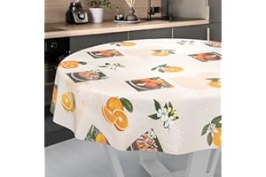 ANRO Nappe en toile cirée lavable, pour table de jardin, extérieur et intérieur, ronde, 120 cm, bord coupé, oranges