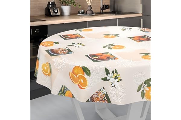 ANRO Nappe en Toile cirée Lavable, pour Table de Jardin, extérieur et intérieur, Ronde, 140 cm, Bord coupé, Oranges