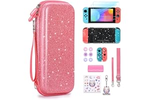 IA INNOAURA innoAura Étui pour Switch Rosa, 16 en 1 Switch D'Accessoires avec Sac de Transport Switch, Housse Switch Scintillant, Protection D'Écran, Étui de Jeu Switch et Capuchons (Paillettes Roses)