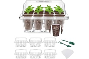 YAUNGEL Zimmergewächshaus Anzuchtkasten, 6 Stück 72 Zellen Mini Gewächshaus Anzucht Set Setzling Starter Tabletts Treibhaus Anzuchtschale mit Deckel und Belüftung für Sämling Pflanze, Transparent