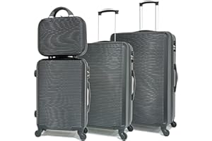 CELIMS La solución completa de maleta de viaje: variedad de colores, material ABS robusto y manejo de 360 grados., Black, Lot de 3 Valises avec 1 Vanity
