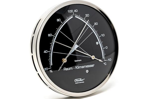 Fischer 146.01.06 – Climatiseur de pièce – Hygromètre synthétique et thermomètre bimétallique en acier inoxydable 130 mm Fabriqué en Allemagne