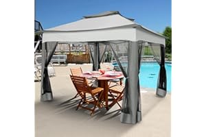 HOTEEL Gazebo da Giardino 3 x 3 M, Gazebo Pieghevole Impermeabile con Zanzariera Sulle Pareti Laterali, Doppia Finestra Di Ventilazione Superiore, Protezione Dai Raggi UV 50+, Gazebo per Party