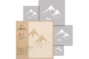 ‎NL NAKLEO ART & WALL DECOR NAKLEO 5 Stück wiederverwendbare Kunststoffschablonen - Berg Klettern Berggipfel - 34x34cm bis 9x9cm - Muster Kinder Kinderzimmer Malvorlage Raumdekoration - Basteln DIY Wand Möbel