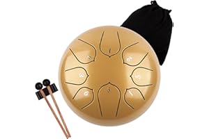 Lomuty 6 Cali 15 CM Stalowy Bęben Językowy-8 Tonów C Klucz Dostrojony Instrument Perkusyjny-ęben Ręczny z Torbą, Książką Muzyczną, Młotkami i Kostkami Palcowymi (Złoto)