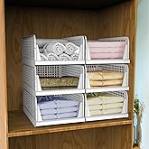HomeStrap Set of 6, Stack it Up | Large Cloth Stacker | Foldable Shirt Storage Stacker for Wardrobe | Plastic Stackable Close