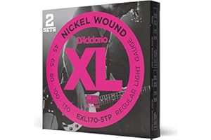 D'Addario Struny do gitary basowej XL, niklowe struny basowe EXL170-5TP, idealna intonacja, spójne odczucie, trwałość, do 5-strunowych gitar basowych, 45-130 Regular Light, długa skala, 2-pak