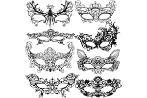 wugongshan 8 Piezas Mascara de Encaje Negra, Máscara de Mascarada Mujeres, Máscaras de Ojos Venecianas Mujer, Antifaz Veneciano Carnaval para Halloween Mascarada Carnaval Fiesta Disfraces