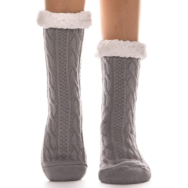 WOTENCE Warme dikke wintersokken voor heren, antislipzool, wollige thermosokken, badstof, pantoffels, sokken, kerstboom, Einheitsgröße