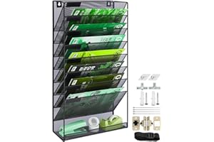 IOUGDSEC 9-poziomowa siatka A4 na tacy, wiszący uchwyt na dokumenty, magazyn, organizer pocztowy, stojak do przechowywania czasopism, trwała metalowa siatka, przechowywanie dokumentów, tacki na listy