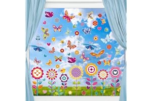 TOPJOWGA Pegatinas de Ventana de Primavera, 9 Piezas Grande Pegatinas Pared Decorativos Pegatinas de Anticolisión Calcomanías de Ventana Mariposa Pájaro Flores Árbol Decoración Fiesta