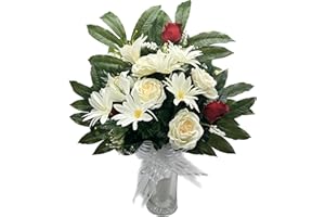 PLUS HOME Ramo para Cementerio de Flores Artificiales de Tela para Todos los Santos Medida + -78cm.ENCARADO PEONIA Lily SALMÓN Ramo GERBERAS Blanco