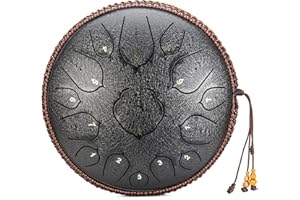 IBVIVIC Tongue Drum en Acier à 14 Pouces 15 Tons, Handpan Clé D Tambour à Main Instrument à Percussion avec Maillets & Sac de Transport, Idéal Pour le pour la Méditation, le Yoga (Noir)
