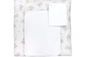 TupTam Wickelauflage mit 2 wasserfesten Frotteebezügen – weich gepolstert & hautfreundlich MAR02579, Farbe: Bären Wolken Regenbogen/Beige, Größe: 65 x 75 cm