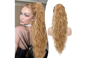 RUWISS Postiche Queue de Cheval Cordon de Serrage Extension de Cheveux Longue Bouclé Ondulée Ponytail Postiche Extension Cheveux Synthétique Naturel Rajout Cheveux pour Femmes 65cm,Blond Chaud