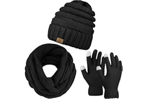 URATOT Winter Knitted Warm Set Infinity Scarf and Hat Touch Screen Gloves for Men and Women