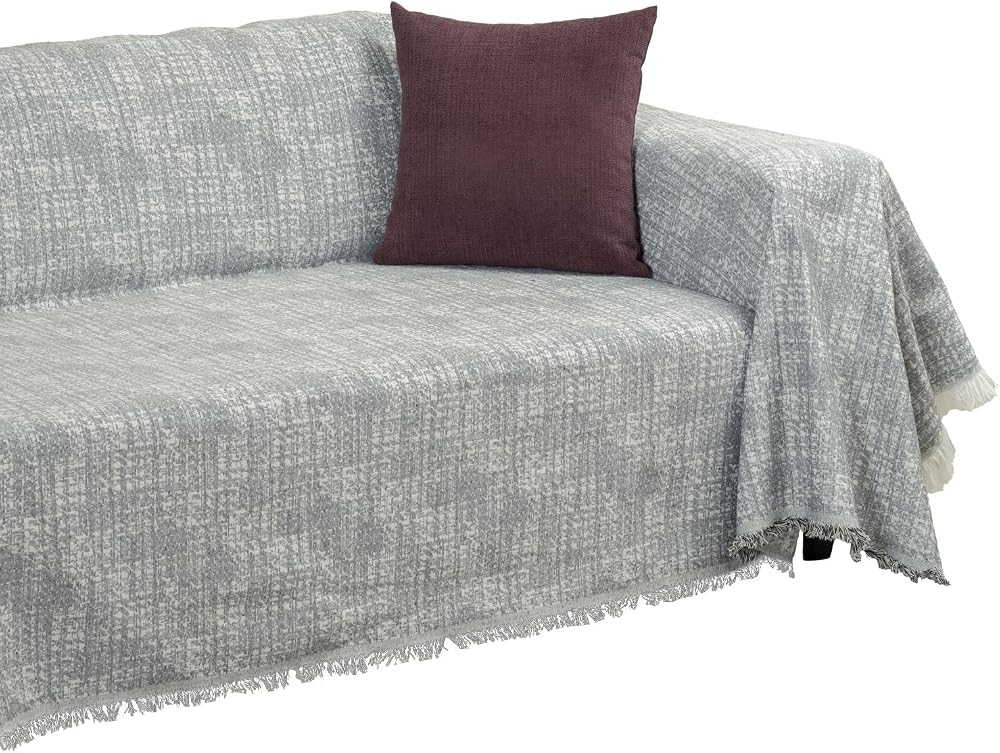 Latuda Home Purecot Premium Pamuklu Püsküllü Koltuk Örtüsü 180x300 Large Çift Taraflı Terletmez, Kaymaz Antrasit