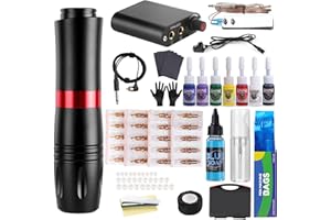 HAWINK Tattoo Kit - Kit completo di penna per macchinetta per tatuaggi rotativa Alimentatore 20 pezzi Cartucce Aghi 7 inchiostri Pedale EM154KIT02P162-1