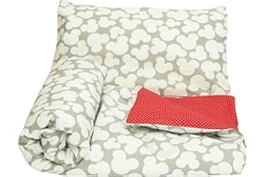 OLO Olobaby Reversible Cot Duvet/Quilt Cover and Pillowcase Set 2 pcs 100% COTTON (Mickey mouse & red white dots, 150 x 120 cm)