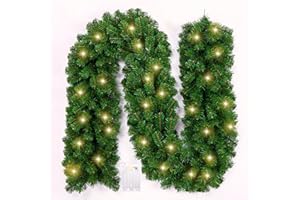 DWTECH Guirnalda de Navidad Decoración con 50 LED Luces,2.7m/9 FT Guirnalda Artificial Guirnalda de Hiedra con escaleras chimeneas Puertas decoración navideña Exterior Interior (Verde)