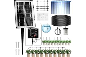 HEZEZOIY Kit de Riego Automático Solar, Carga solar y USB 2 en 1, con Temporizador de 12 Modos y Tubo de 150 cm para Plantas en Macetas de Jardín, Interiores y Exteriores