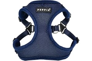 Puppia 4-Punkt-Hundegeschirr für kleine und mittelgroße Hunde - leicht und super weich in vielen Farben - Antizuggeschirr für Hunde, Navy blau, PARA-HC1533-NY-M