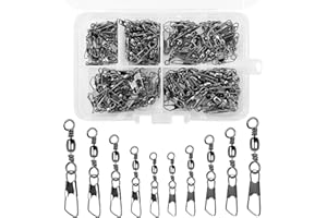 ZWQLZG 150 Stück Angelzubehör Wirbel Angeln, Angelwirbel Mit Kugellagerwirbel, Edelstahl Wirbel, Angeln Drehgelenk, kugellager Wirbel Angeln Snap 5 Größ 6# 8# 10# 12# 14# (Type A)