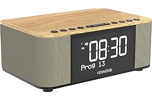 Kenwood CR-ST40DAB-M - Stereo Radiowecker mit 3 Weckzeiten, DAB+, UKW, Bluetooth, USB, Ladefunktion, großes Display, 5-stufig dimmbar, 6 Watt RMS, Stationsspeicher, Holz-Look