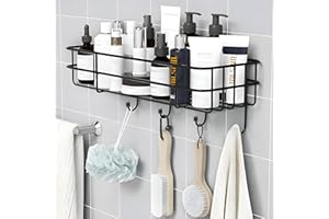 Plantex GI Steel Self-Adhesive Multipurpose Bathroom Shelf with Hooks/Towel Holder/Rack/Bathroom Accessories-Wall Mount - Pac