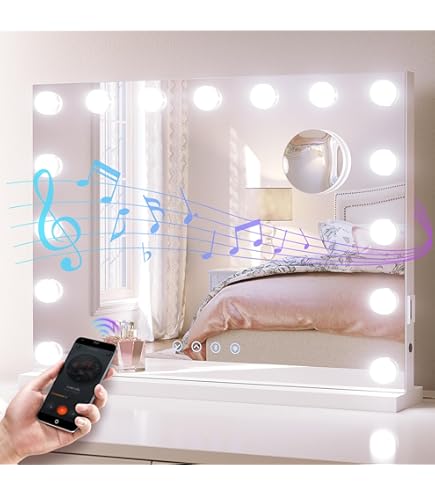 Flamingueo Makeup Mirror with Lighting - 15 LED - 3 Modes - Adjustable Intensity - Touch Control - USB Port - Magnifying Mirror Included - Vanity