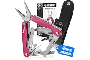 AVENTURIS CAUSE TRAVEL IS LIVE AVENTURIS® Pinkes-Multitool-Werkzeug aus Edelstahl mit 21 Funktionen, Geschenke für Frauen, Multifunktionswerkzeug mit u.a. Zange, Säge und Schraubendreher, Camping auto gadget, Survival