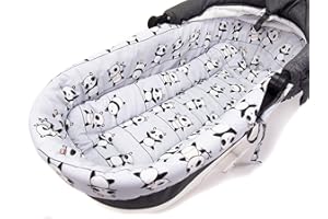 MILLALU Baby Pram Pushchair Stroller Buggy Soft Cotton Insert with Mattress for Gondola/Carrycot (Panda Grey)
