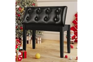 MAMIZO Taboret fortepianowy, 75 x 35 x 49 cm, krzesło fortepianowe z miejscem do przechowywania, ławka pianino z poduszką ze skóry PU, lite drewno, 2 osoby