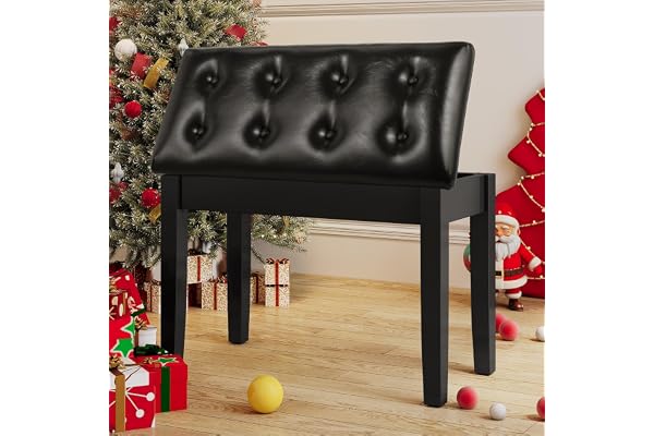 Tabouret de Piano, Siege Piano 75x35x49CM, Chaise Piano avec Espace de Rangement, Pieds en Bois Massif, Banc Piano avec Coussin en Cuir PU de 4CM d'épaisseur, Tabouret Piano Charge Maximale 200KG,Noir