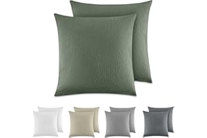 Dreamzie Kissenbezug 40x40 cm 2er Set - 100% Gewaschene Baumwolle, Grün, Kissenbezüge Oeko-TEX Zertifiziert, Leinenoptik und Atmungsaktiv Kissenhülle, Kopfkissenbezug mit Reißverschluss
