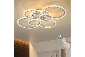 ‎QCYUUI Qcyuui Moderne Deckenleuchte 58W Dimmbare Unterputz-LED-Deckenleuchte 4 Ringe Acryl-Deckenleuchter für Wohnzimmer, Esszimmer, Schlafzimmer, Chrom