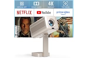 Smart Mini Beamer 4k [Kompatibel mit Netflix & Dolby Audio] VOPLLS TOF Autofokus/Trapezkorrektur 28000 Lumen Projektor, WiFi6 Bluetooth Full HD 1080P 210° Drehbar Beamer Heimkino/Outdoor für Handy/PC