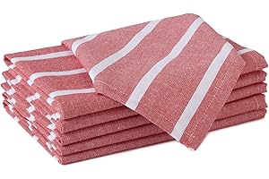 Encasa XO Servilletas de Algodón Juego de 6 | Rayas Rojas romaní | Tamaño 43x43 cm | Servilletas de Mesa | Lavables a Máquina y Reutilizables
