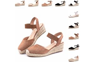 Hitmars Sandali Donna Zeppa Estivi Espadrillas Plateau Platform Chiuse Zeppa Lacci Chiusi Fibbia Alto Scarpe Espadrillas Eleganti Moda Nero Beige Cachi Bianco Taglia 36 EU-43 EU