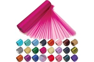 TRIMMING SHOP 29cm x 25m Roll of Organza Sheer Fabric - Elegant Decorative Cloth for Wedding Chair Bows, Table Runners, Party Favours - Crafting Supplies for Ribbons, Dress Accents,and Bags, Hot Pink