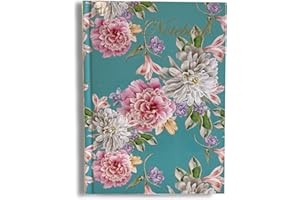 Maturi A5 Hardback Notebook, Chrysanthemum Flowers Design with Gold Foil Detailing and Gloss Finish, Turquoise