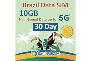 SIM2ROAM Données du Brésil UNIQUEMENT Carte SIM 30 joursl10Go de données Internet haut débit jusqu'à 5G lItinérance gratuite en Amérique du Sud|AUCUNE activation ou authentification d'identification nécessaire